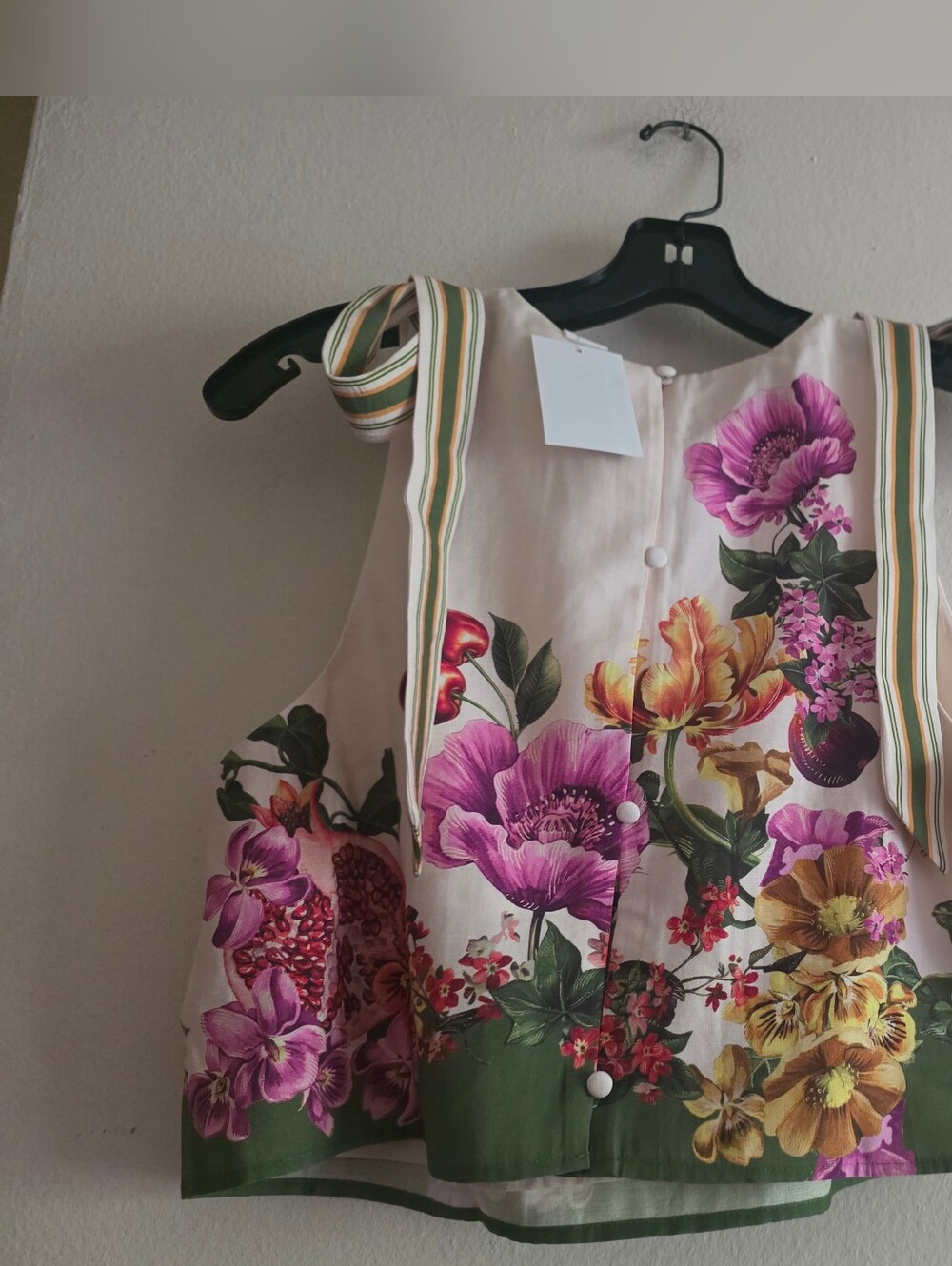 H&M Tie-strap Floral Cropped Top Green_floral Bnwt - Picture 4 of 10
